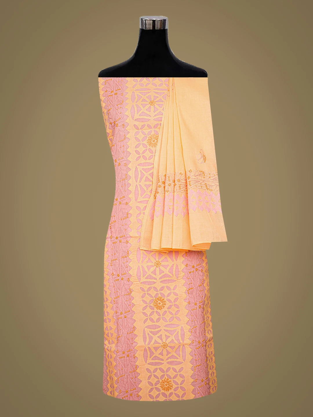 Ada Hand Embroidered Pink Cotton Lucknowi Chikankari Unstitched Suit Piece 01A723426