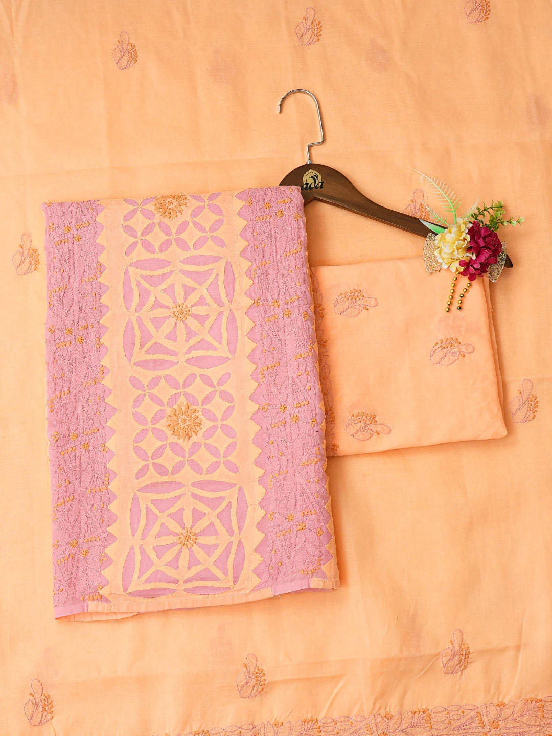 Ada Hand Embroidered Pink Cotton Lucknowi Chikankari Unstitched Suit Piece 01A723426