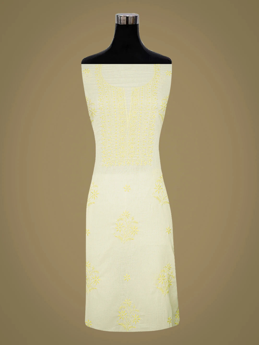 Ada Hand Embroidered Lemon Cotton Lucknowi Chikankari Unstitched Suit Piece 01A362239