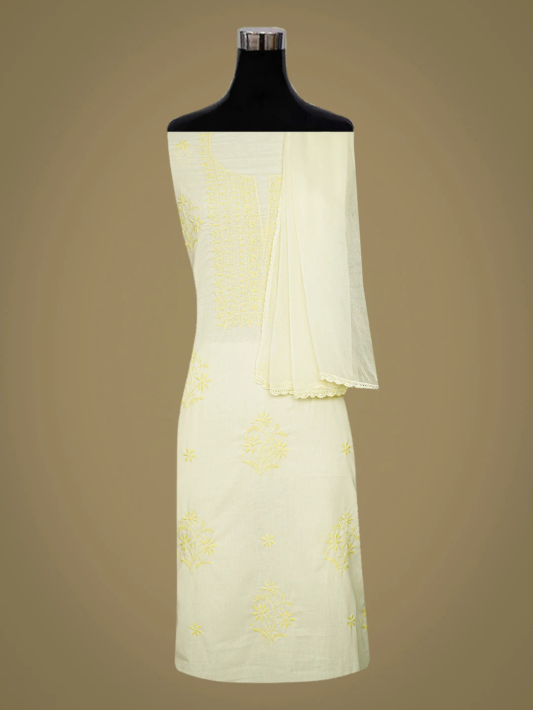 Ada Hand Embroidered Lemon Cotton Lucknowi Chikankari Unstitched Suit Piece 01A362239
