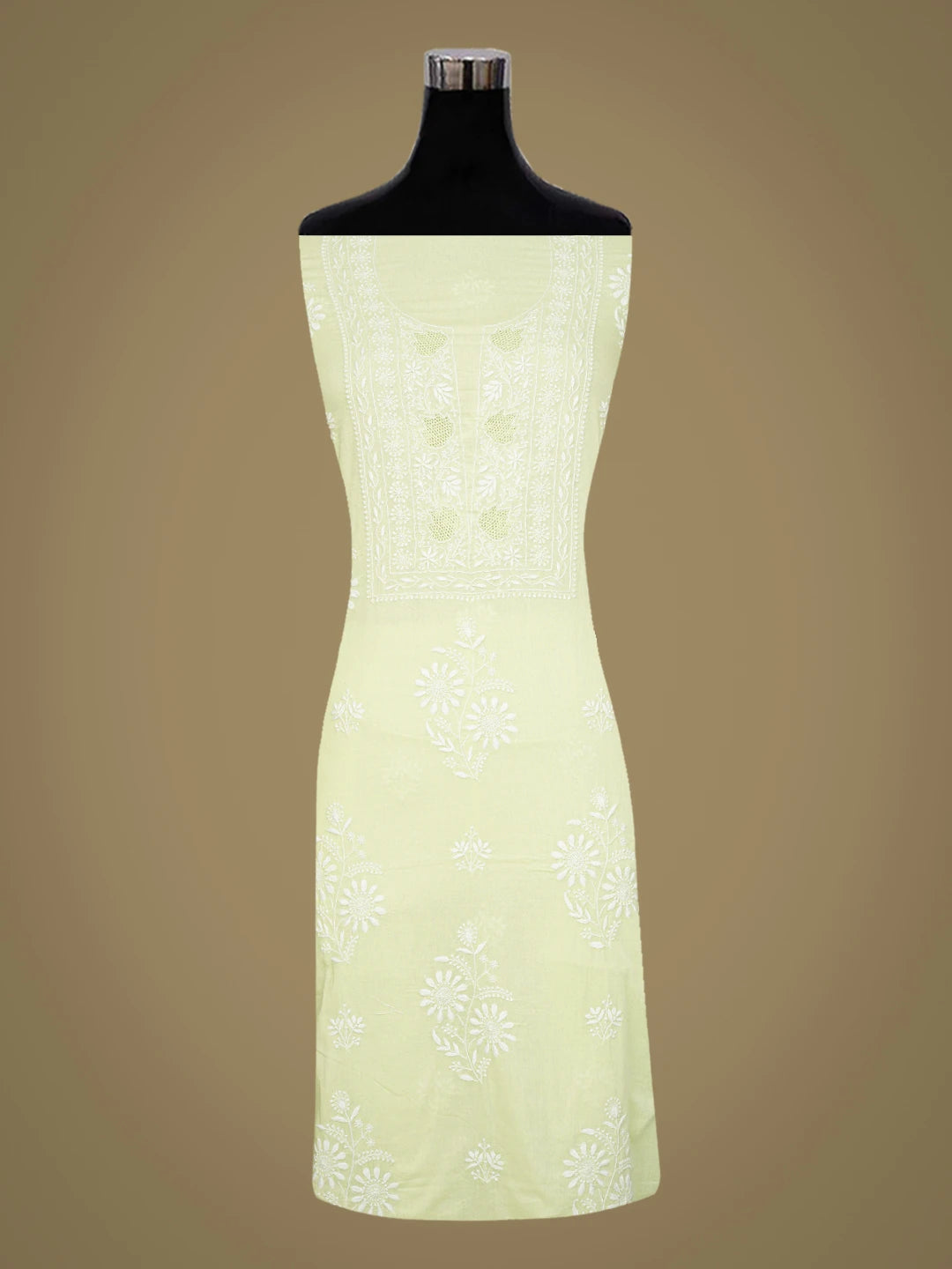 Ada Hand Embroidered Lime Green Cotton Lucknowi Chikankari Unstitched Suit Piece 01A650801