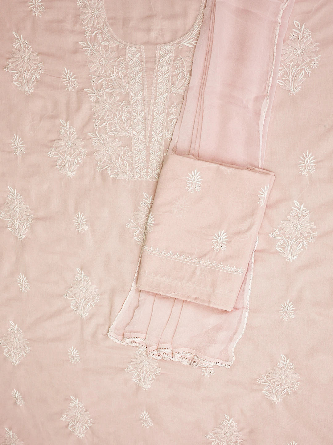 Ada Hand Embroidered Dusty Pink Cotton Lucknowi Chikankari Unstitched Suit Piece 01A773523