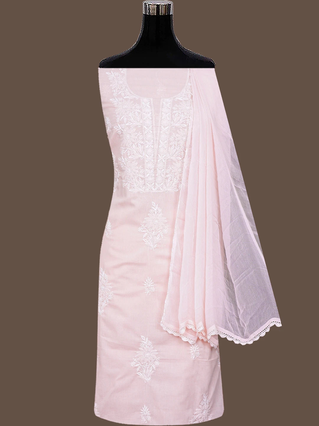 Ada Hand Embroidered Dusty Pink Cotton Lucknowi Chikankari Unstitched Suit Piece 01A773523