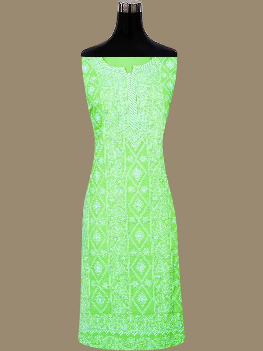 Ada Hand Embroidered Green Cotton Lucknowi Chikankari Unstitched Suit Piece 01A677497