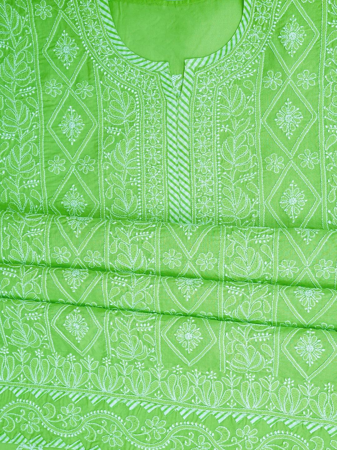 Ada Hand Embroidered Green Cotton Lucknowi Chikankari Unstitched Suit Piece 01A677497