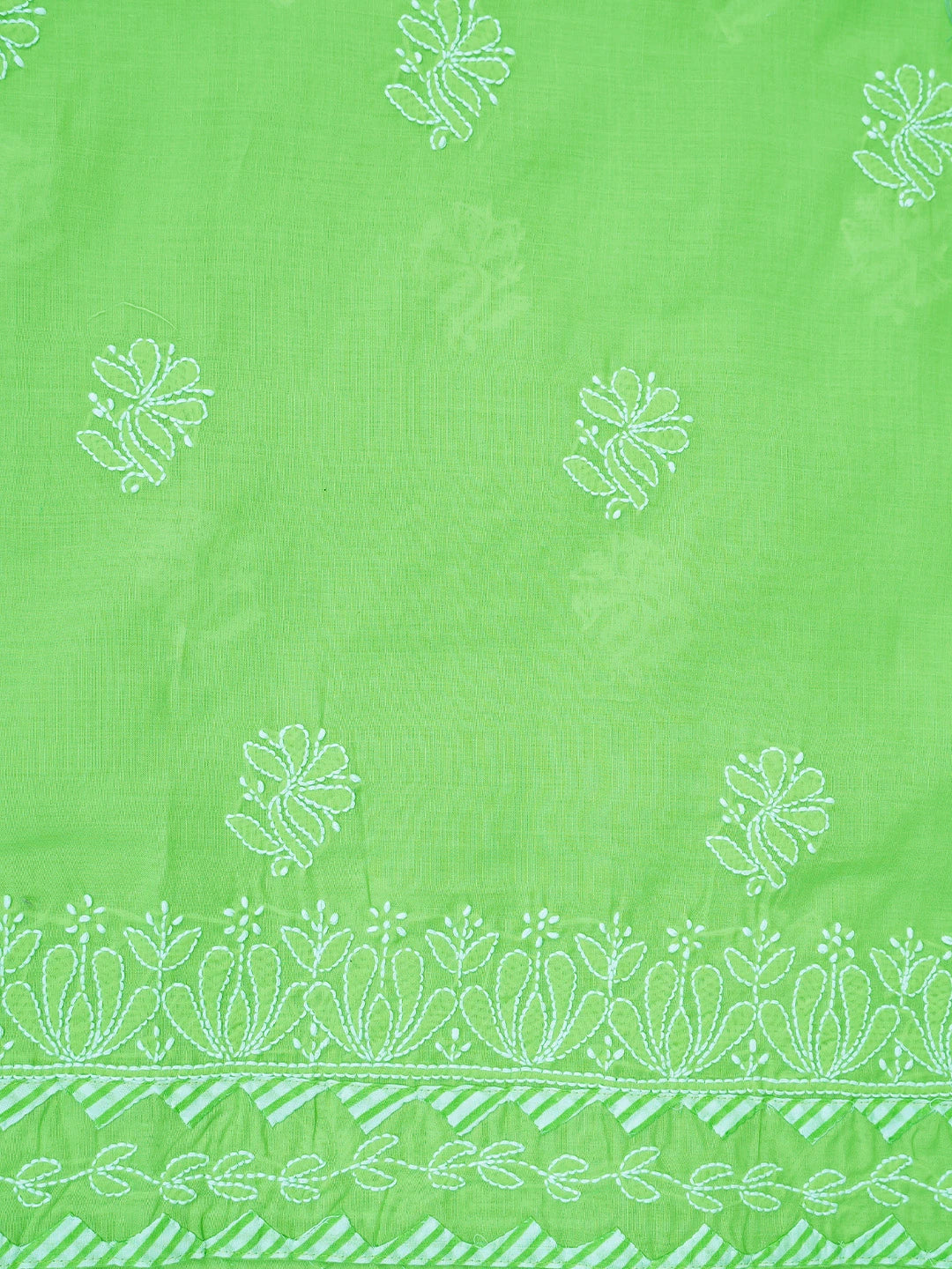 Ada Hand Embroidered Green Cotton Lucknowi Chikankari Unstitched Suit Piece 01A677497
