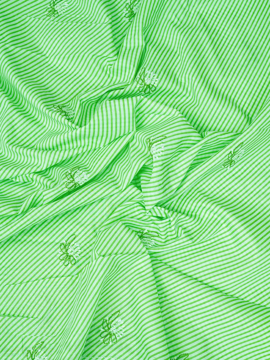 Ada Hand Embroidered Green Cotton Lucknowi Chikankari Unstitched Suit Piece 01A677497