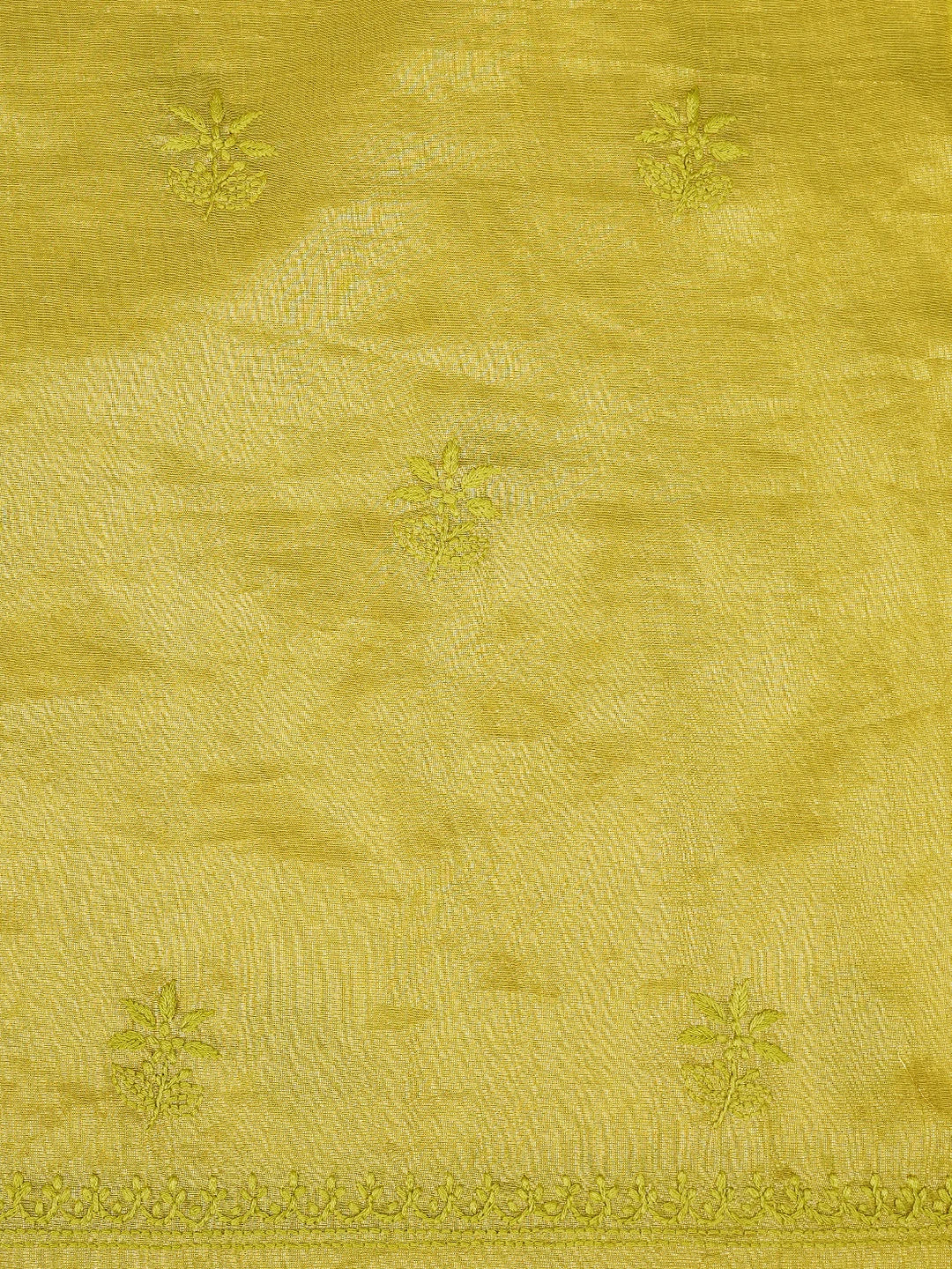 Ada Hand Embroidered Olive Green Tissue Lucknowi Chikankari Unstitched Kurta Dupatta Set 01A779547