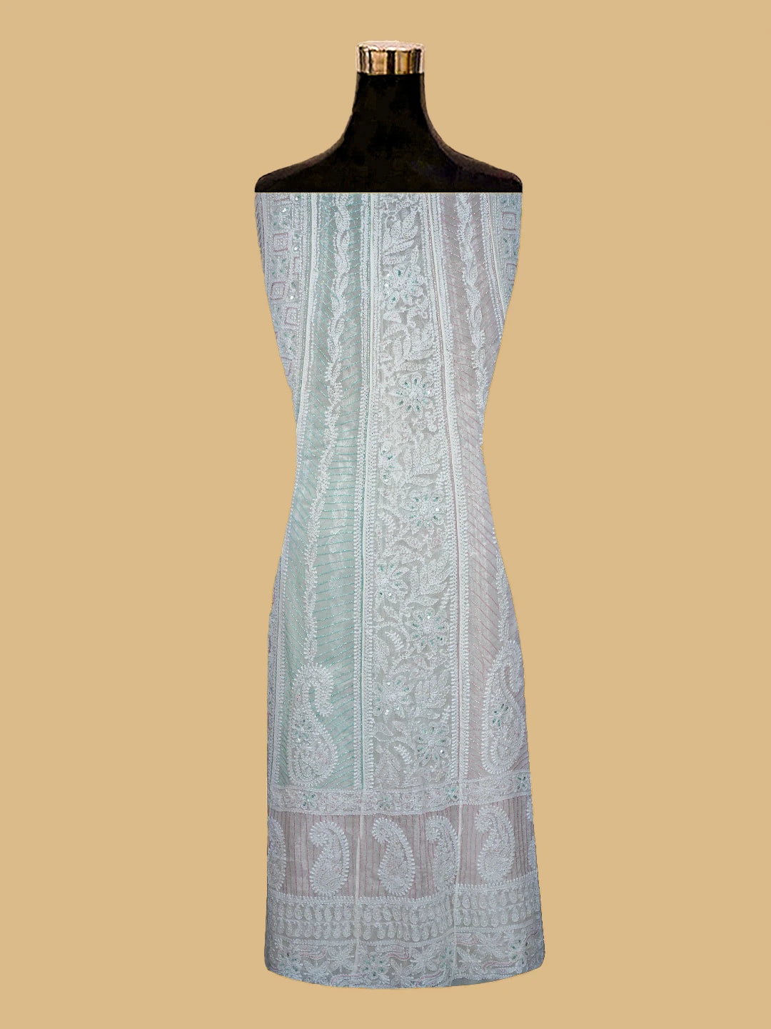 Ada Hand Embroidered White Viscose Georgette Lucknowi Chikankari Semi-Stitched Anarkali Kurta Dupatta Set With Cutdana Work 01A765544
