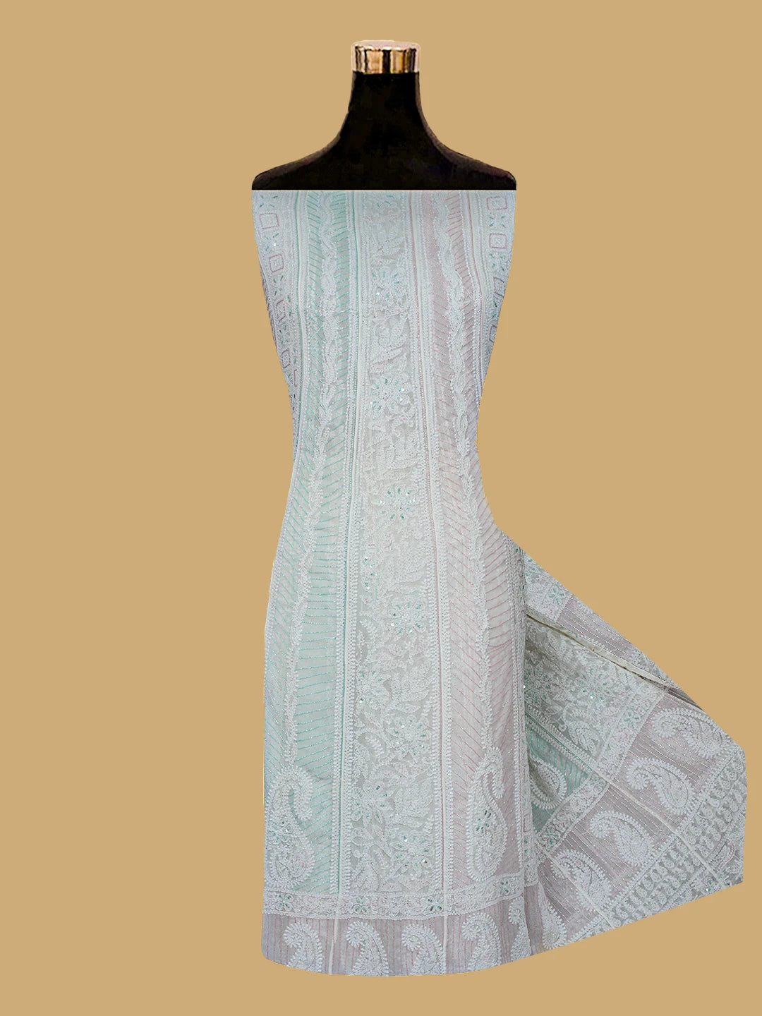 Ada Hand Embroidered White Viscose Georgette Lucknowi Chikankari Semi-Stitched Anarkali Kurta Dupatta Set With Cutdana Work 01A765544