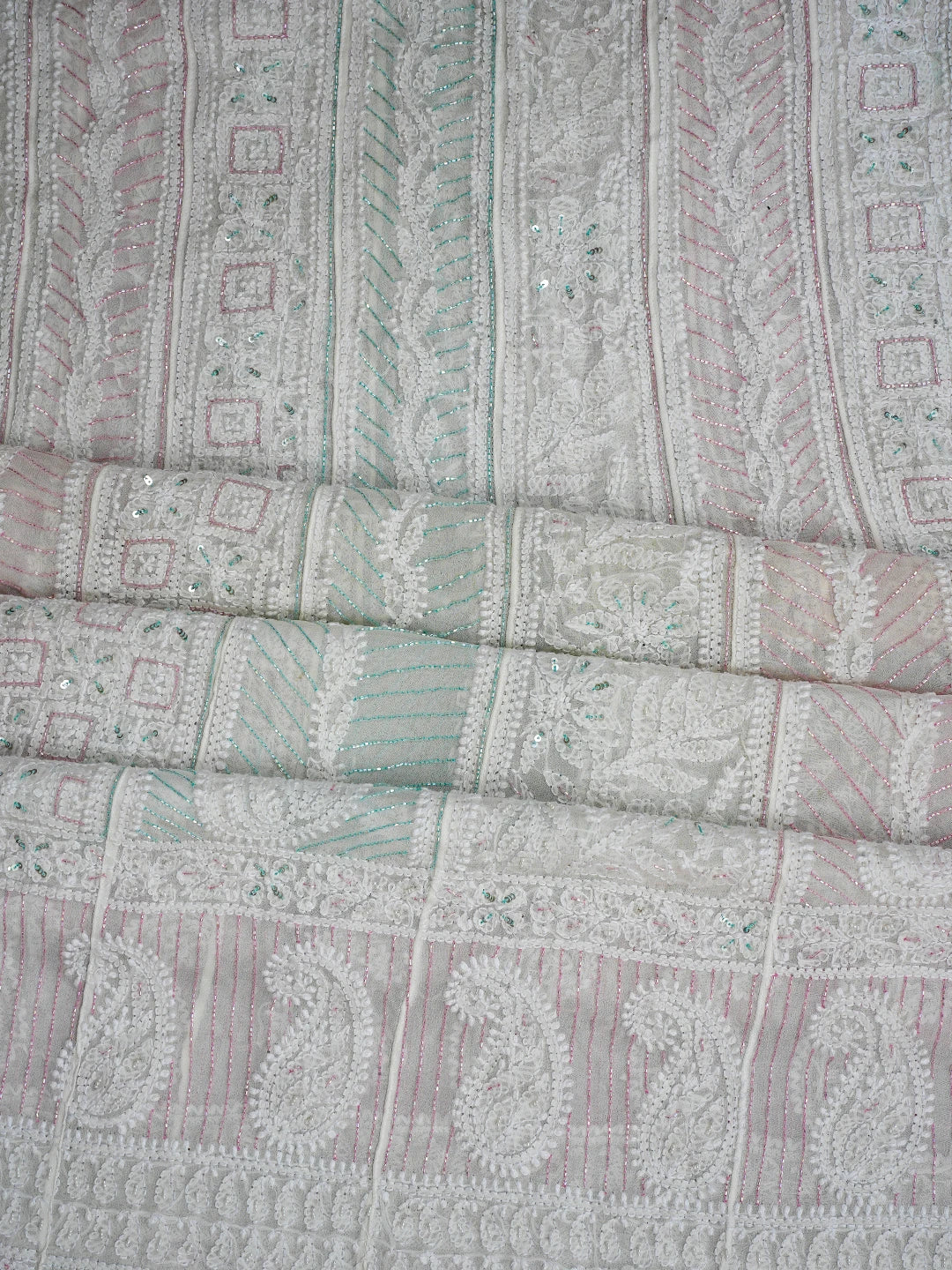 Ada Hand Embroidered White Viscose Georgette Lucknowi Chikankari Semi-Stitched Anarkali Kurta Dupatta Set With Cutdana Work 01A765544