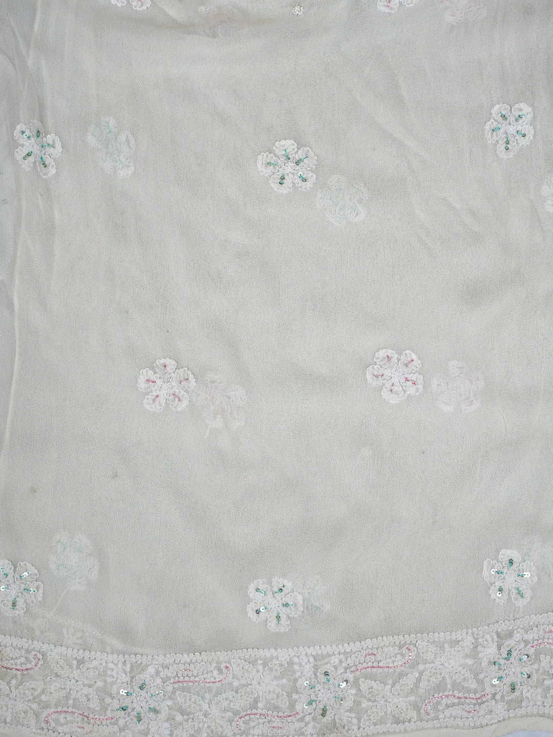 Ada Hand Embroidered White Viscose Georgette Lucknowi Chikankari Semi-Stitched Anarkali Kurta Dupatta Set With Cutdana Work 01A765544