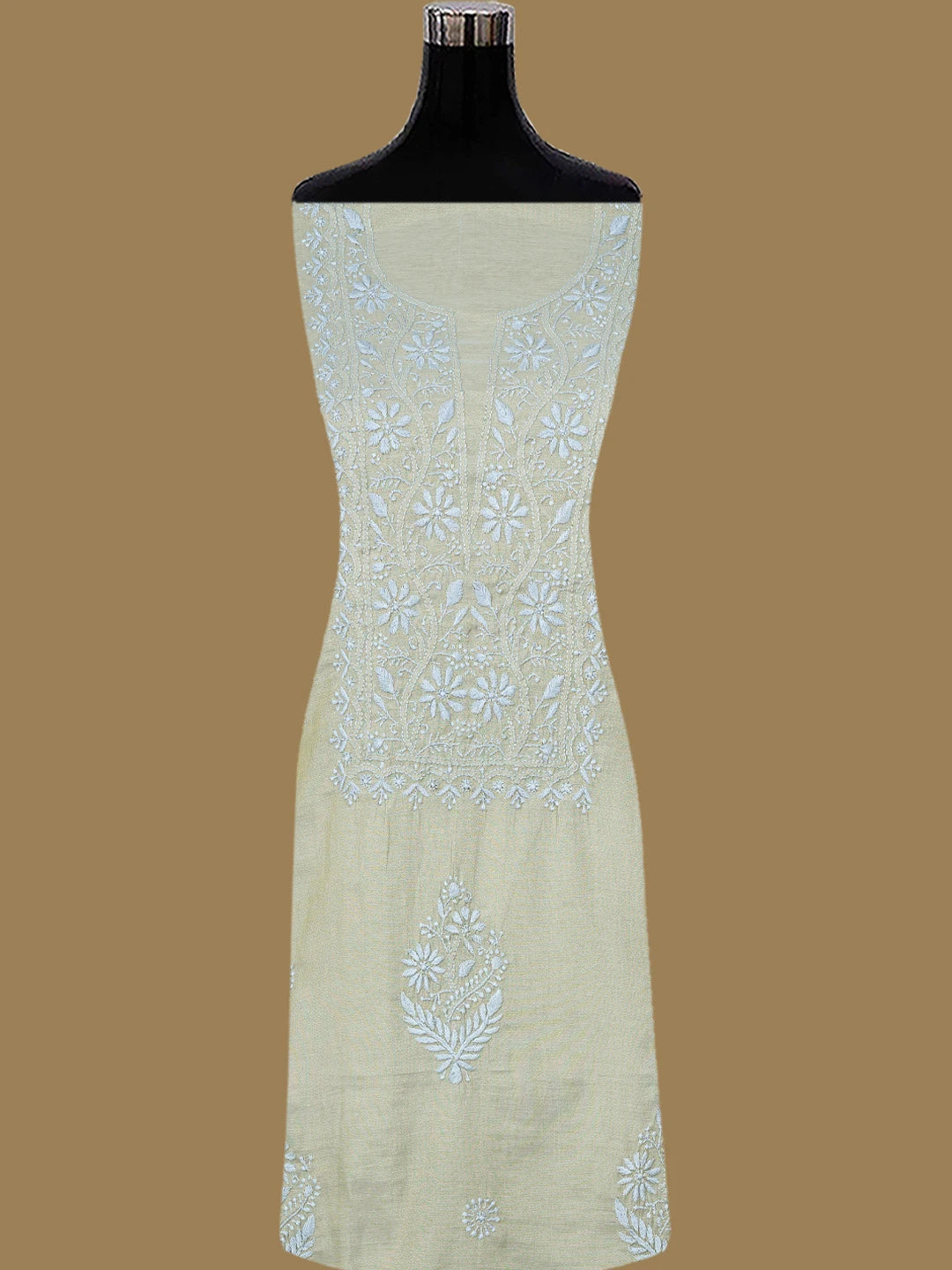 Ada Hand Embroidered Grey Tissue Lucknowi Chikankari Unstitched Kurta Dupatta Set 01A773169