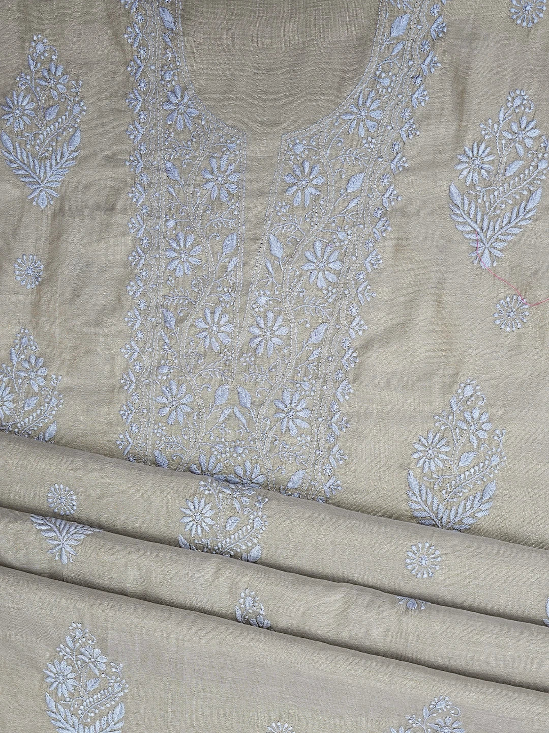 Ada Hand Embroidered Grey Tissue Lucknowi Chikankari Unstitched Kurta Dupatta Set 01A773169