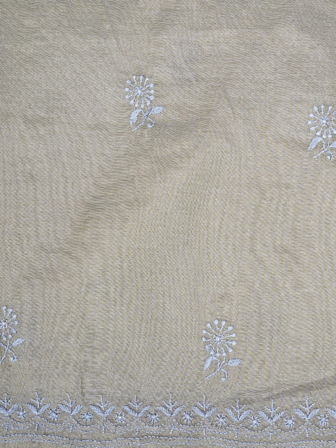 Ada Hand Embroidered Grey Tissue Lucknowi Chikankari Unstitched Kurta Dupatta Set 01A773169