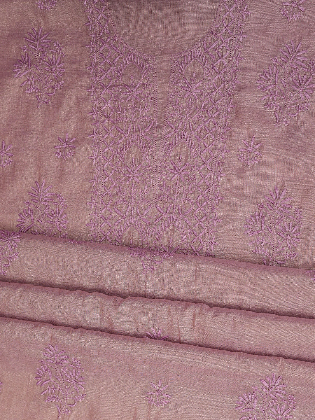 Ada Hand Embroidered Lavender Tissue Lucknowi Chikankari Unstitched Kurta Dupatta Set 01A779539