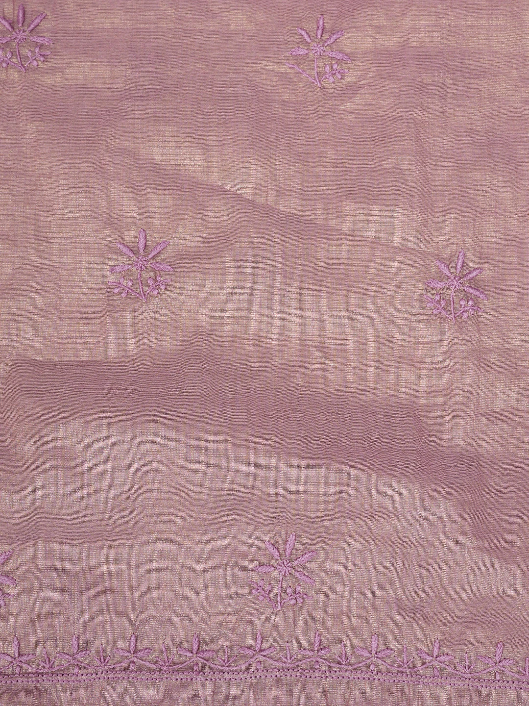Ada Hand Embroidered Lavender Tissue Lucknowi Chikankari Unstitched Kurta Dupatta Set 01A779539