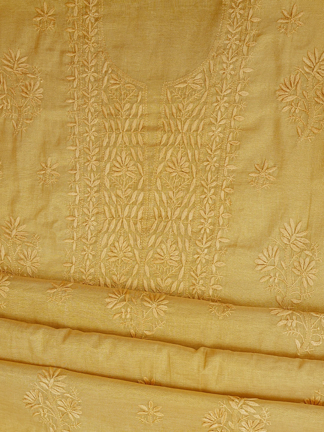 Ada Hand Embroidered Fawn Tissue Lucknowi Chikankari Unstitched Kurta Dupatta Set 01A773164