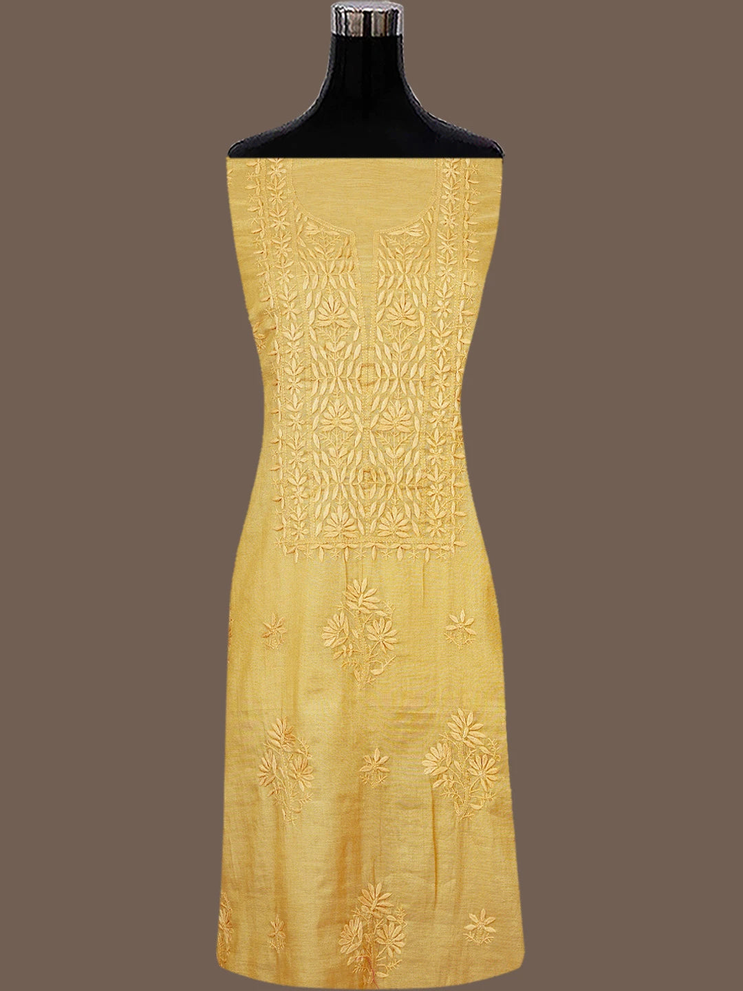 Ada Hand Embroidered Fawn Tissue Lucknowi Chikankari Unstitched Kurta Dupatta Set 01A773164