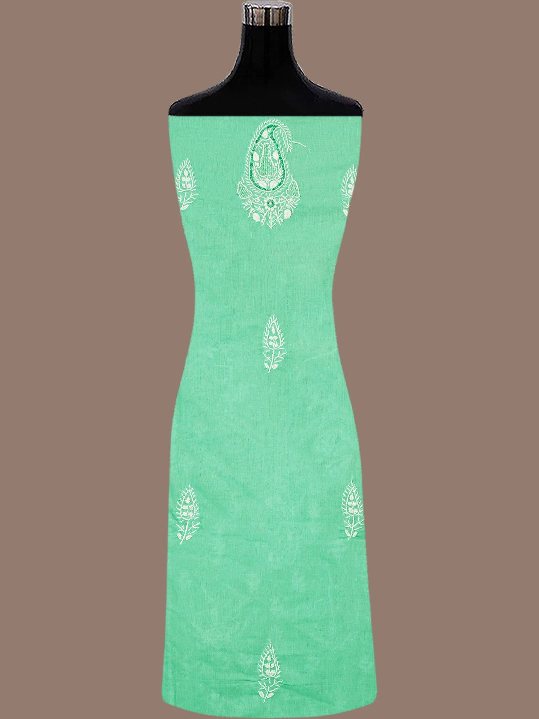 Ada Hand Embroidered Sea Green Cotton Lucknowi Chikankari Unstitched Suit Piece With Cutdana 01A767222