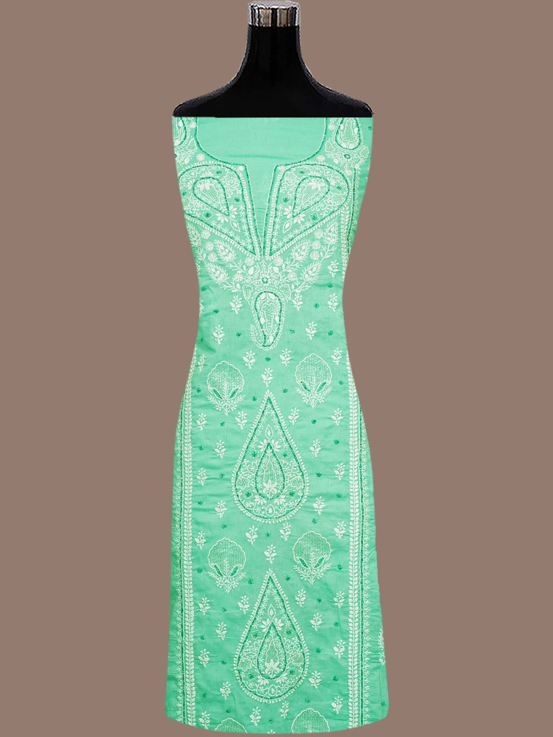 Ada Hand Embroidered Sea Green Cotton Lucknowi Chikankari Unstitched Suit Piece With Cutdana 01A767222