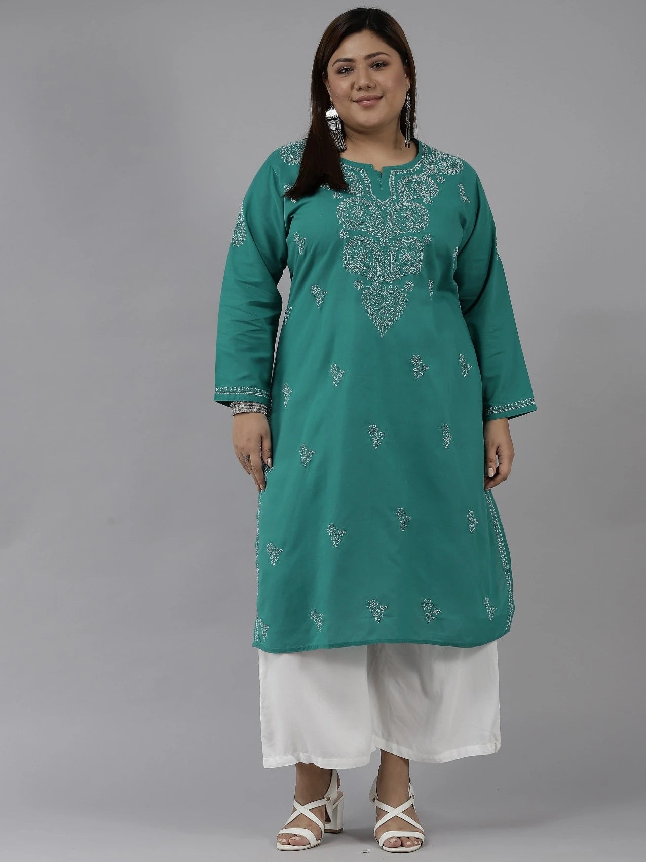Ada Hand Embroidered Green Cotton Lucknowi Chikankari Straight Kurta A411311