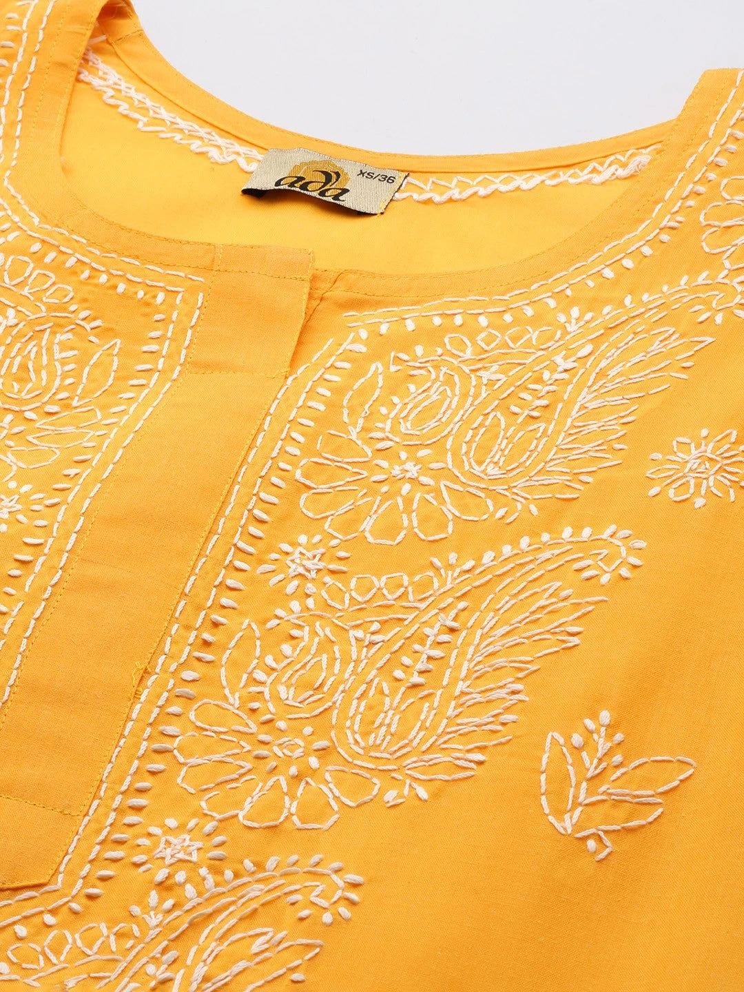 Ada Hand Embroidered Mustard Cotton Lucknowi Chikankari Straight Kurta A411399