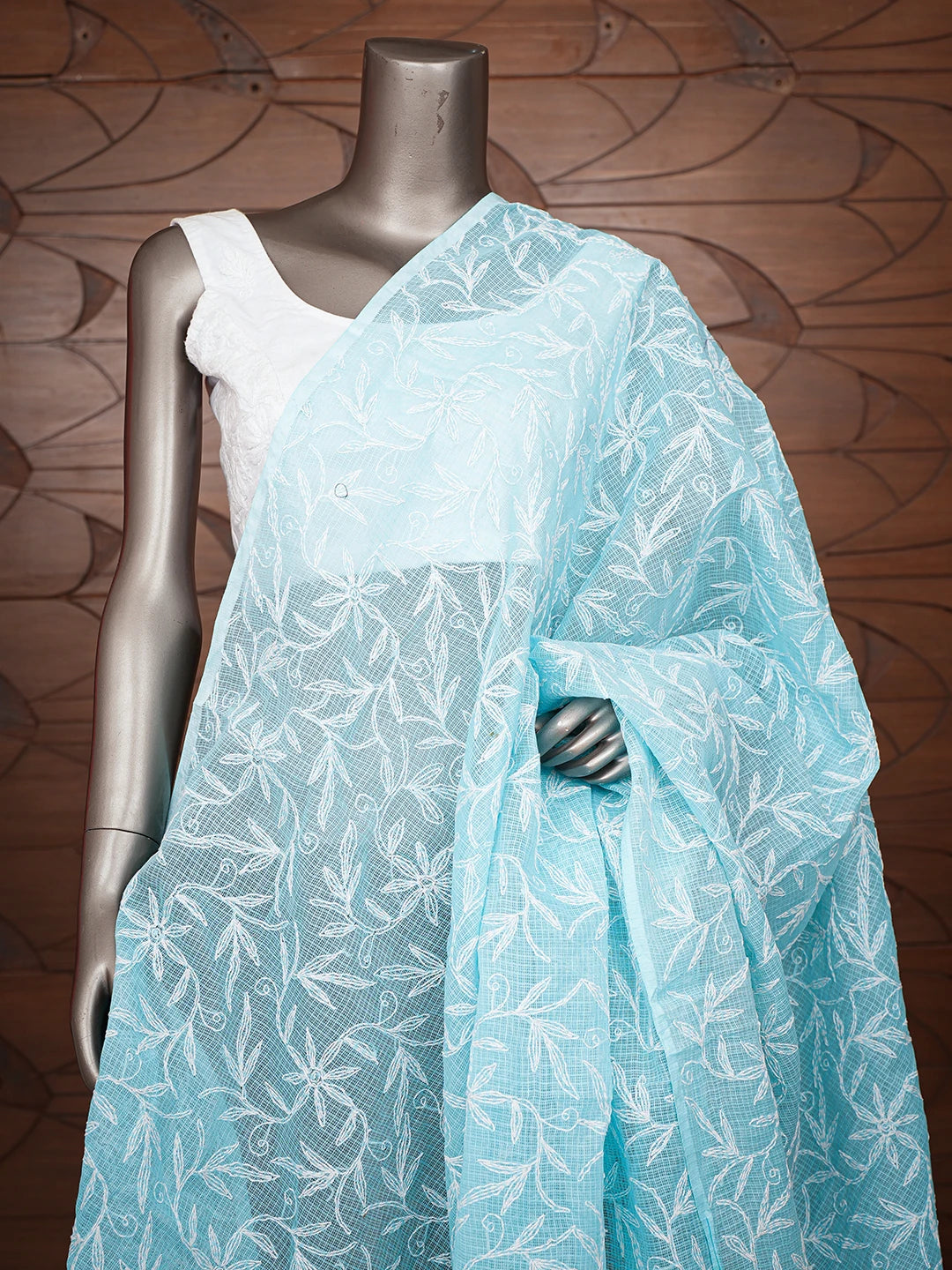 Ada Hand Embroidered Sky Blue Kota Lucknowi Chikankari Dupatta 01A751458