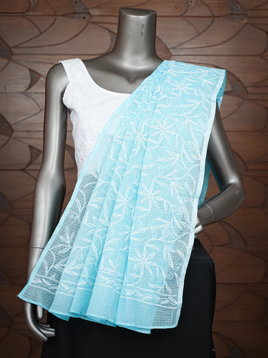 Ada Hand Embroidered Sky Blue Kota Lucknowi Chikankari Dupatta 01A751458