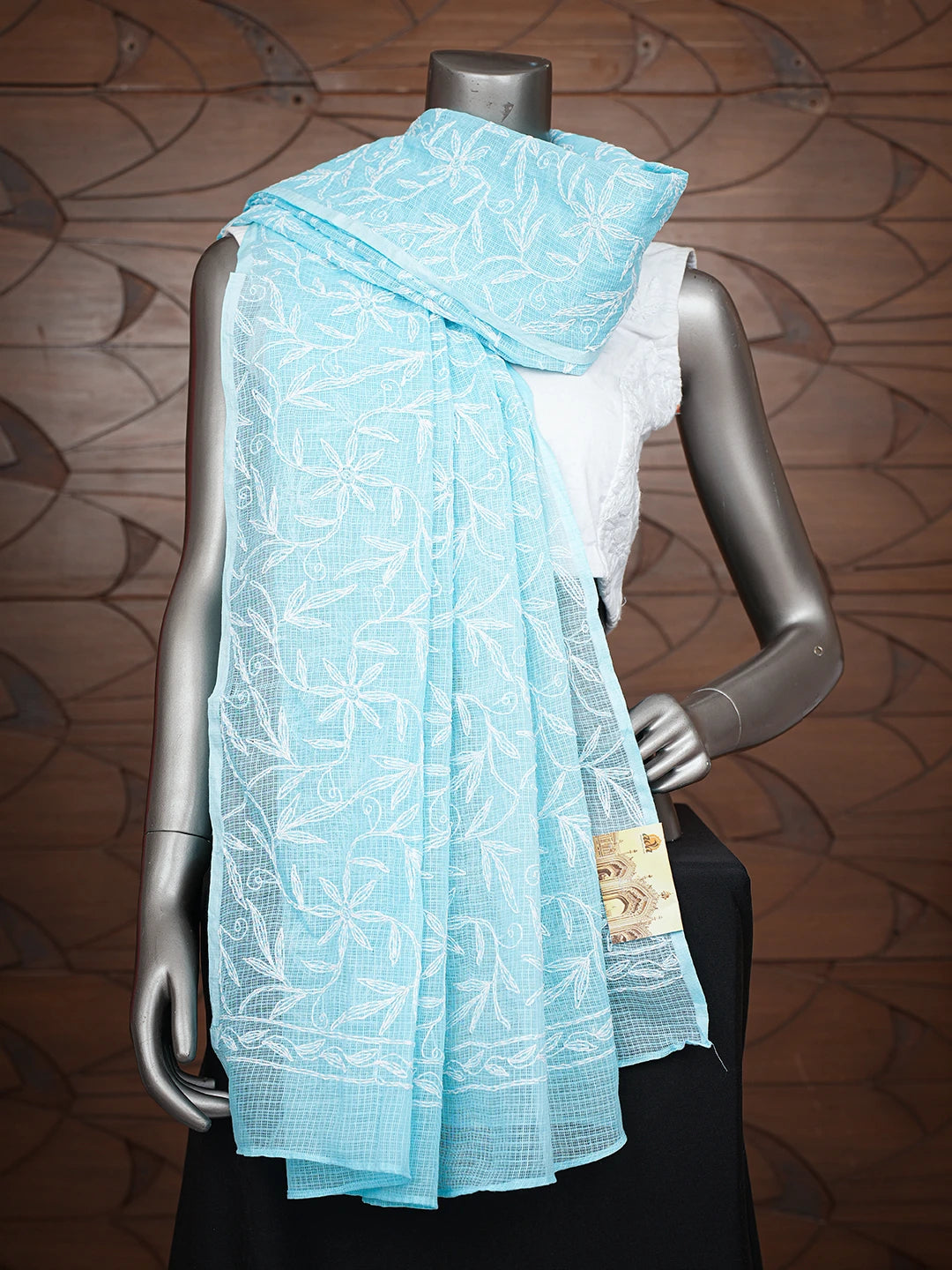 Ada Hand Embroidered Sky Blue Kota Lucknowi Chikankari Dupatta 01A751458