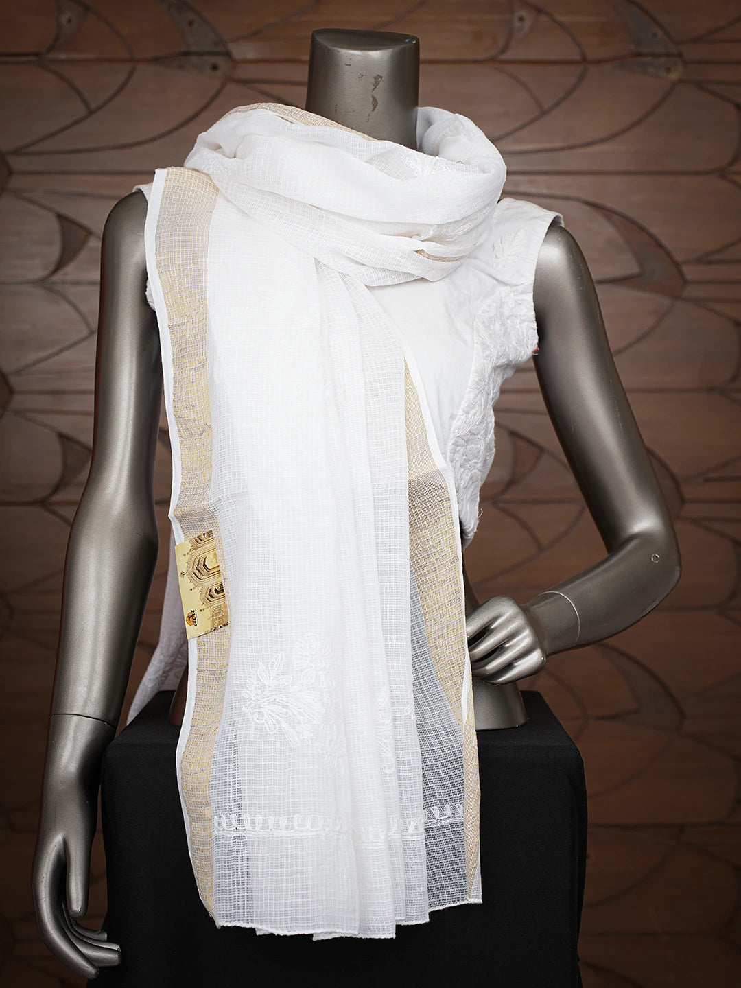 Ada Hand Embroidered White Kota Lucknowi Chikankari Dupatta 01A706572