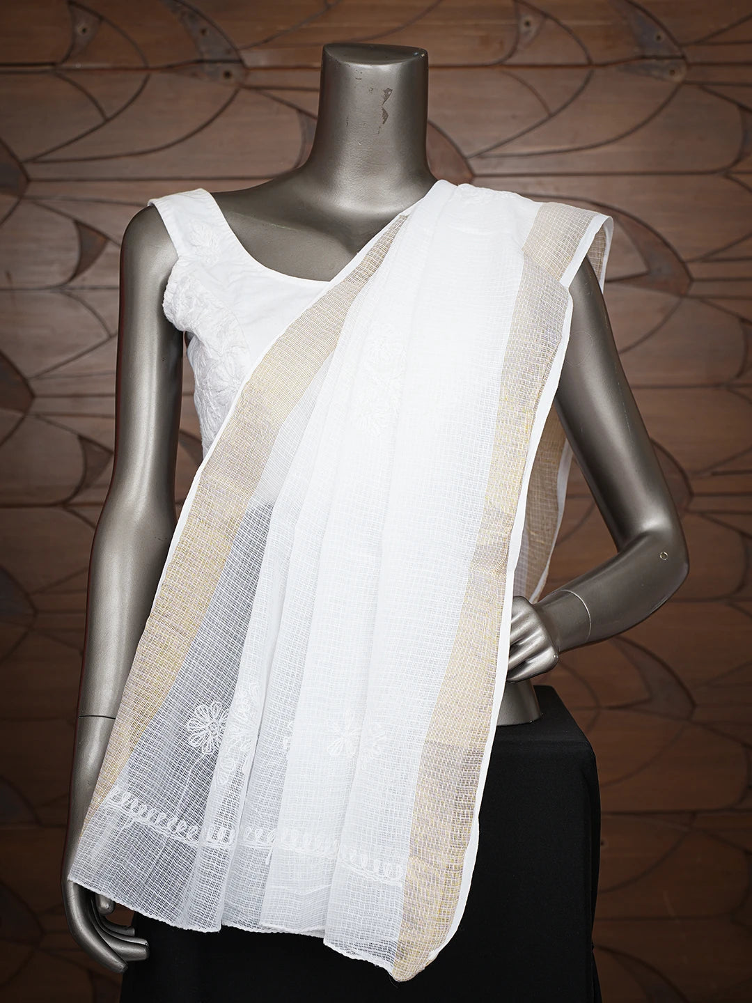 Ada Hand Embroidered White Kota Lucknowi Chikankari Dupatta 01A706572