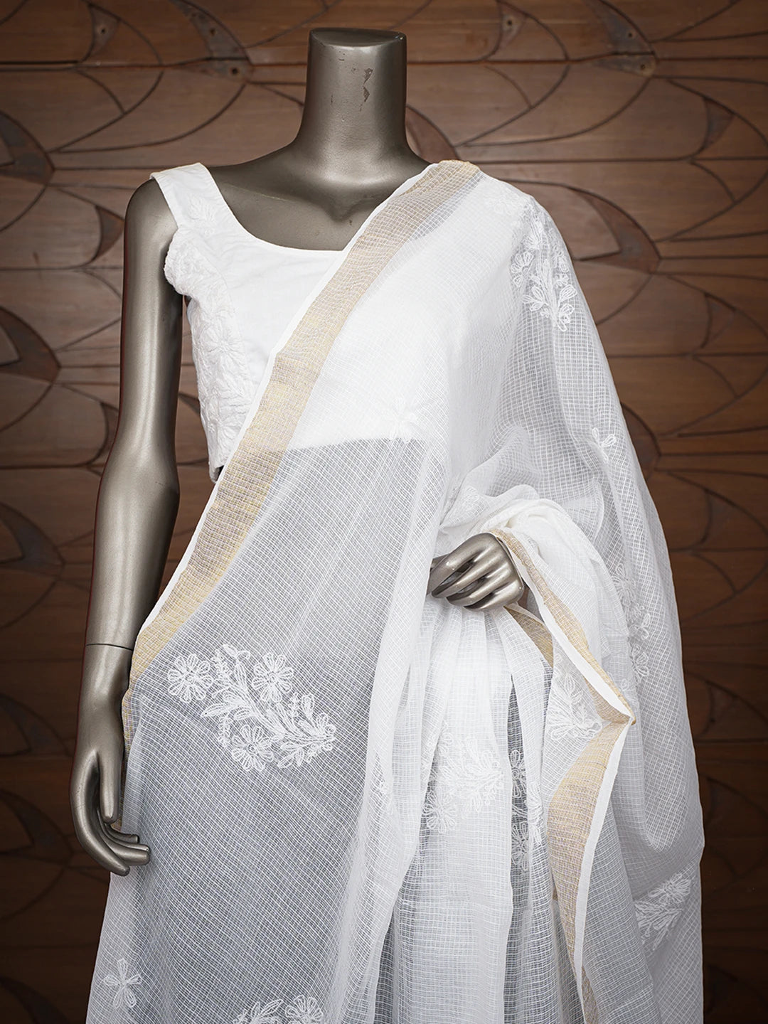 Ada Hand Embroidered White Kota Lucknowi Chikankari Dupatta 01A706572