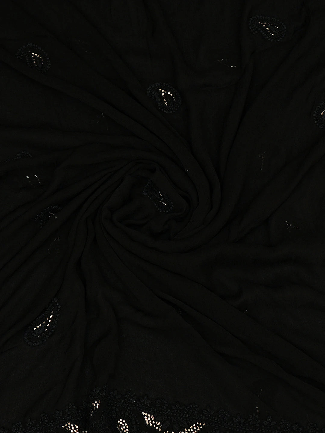 Ada Hand Embroidered Black Chiffon Lucknowi Chikankari Dupatta With Mukaish Work 01A550209