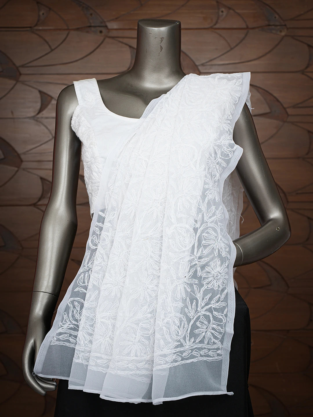 Ada Hand Embroidered White Georgette Lucknowi Chikankari Dupatta 01A751448