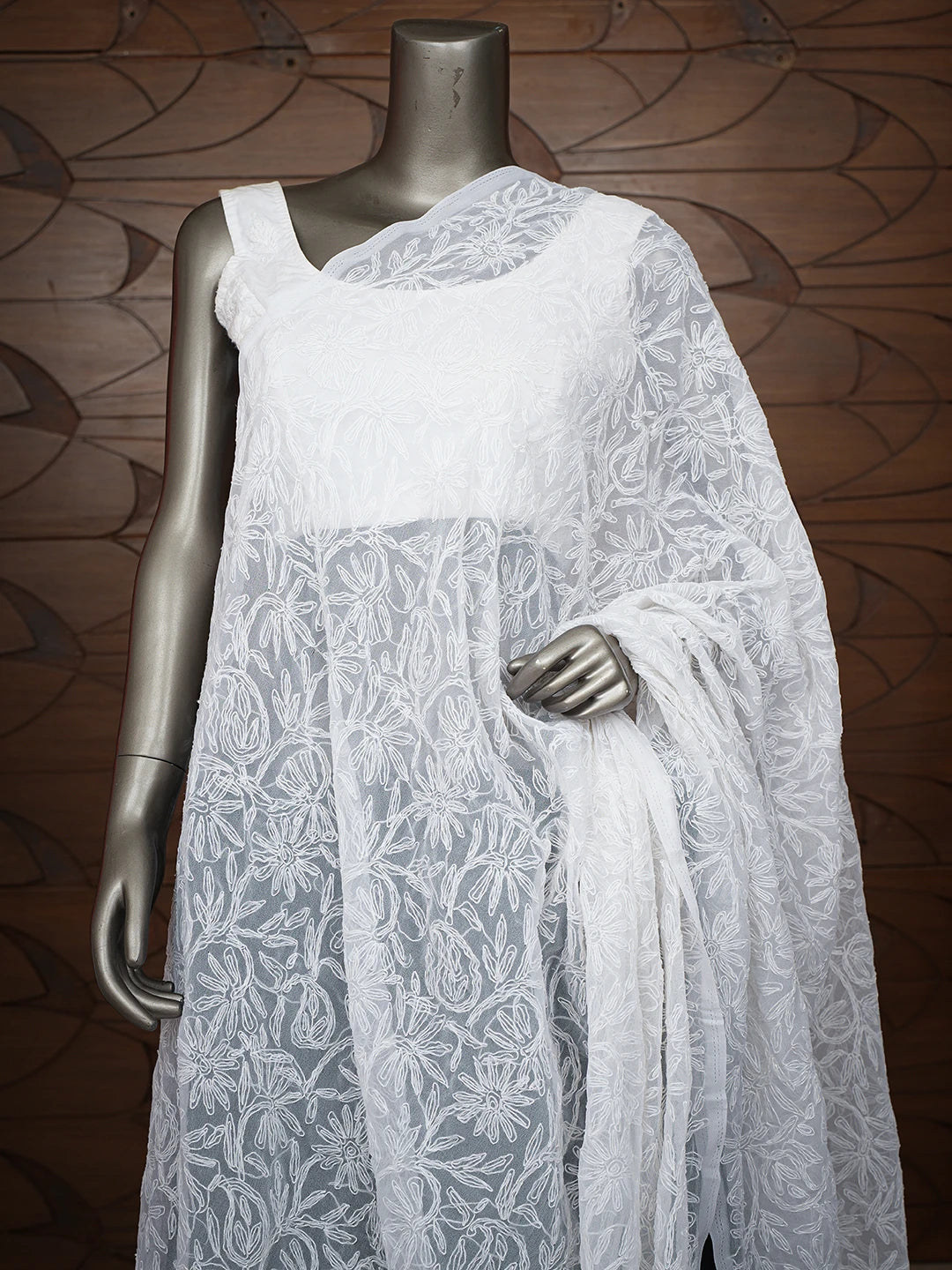 Ada Hand Embroidered White Georgette Lucknowi Chikankari Dupatta 01A751448