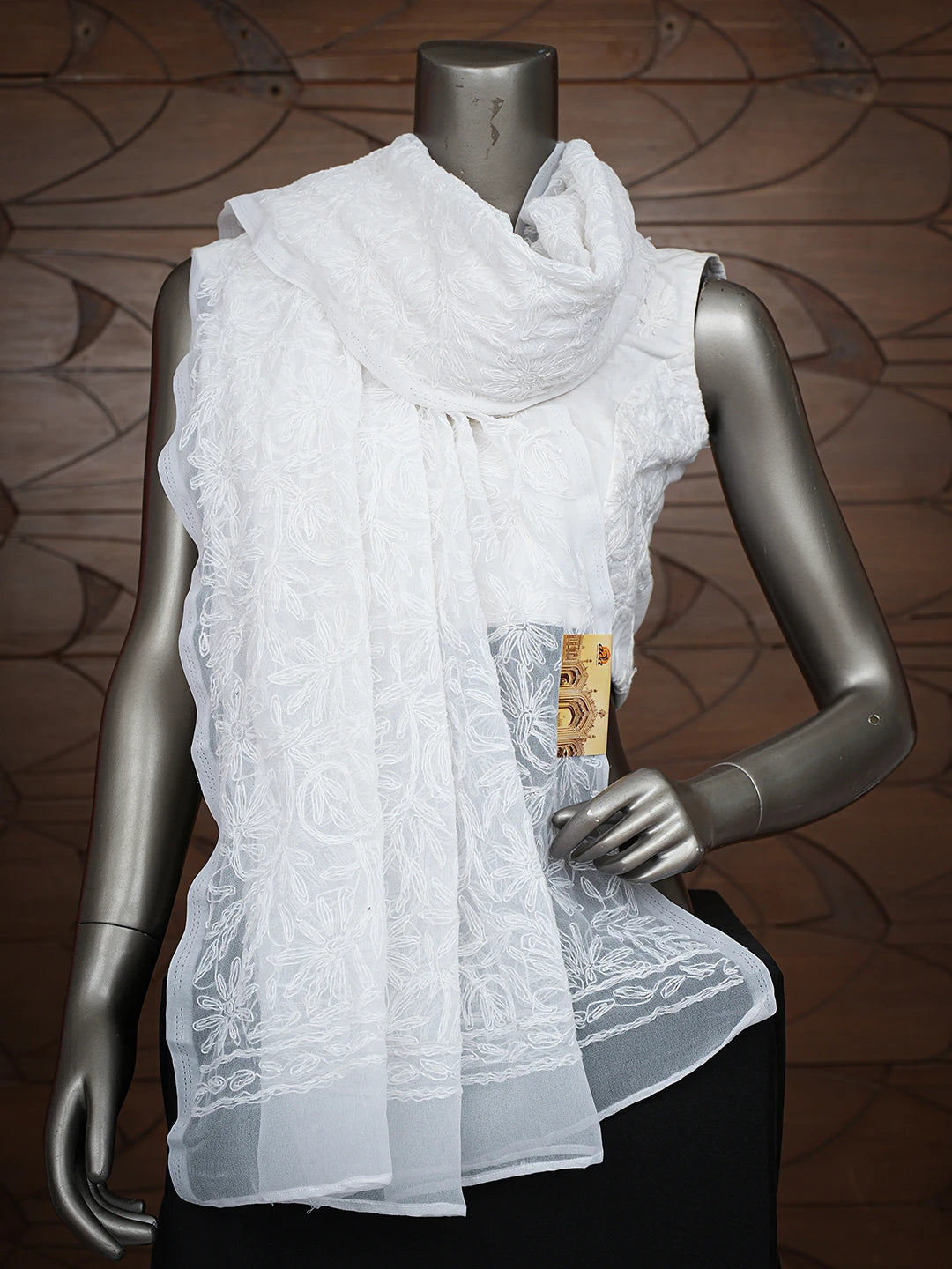 Ada Hand Embroidered White Georgette Lucknowi Chikankari Dupatta 01A751448