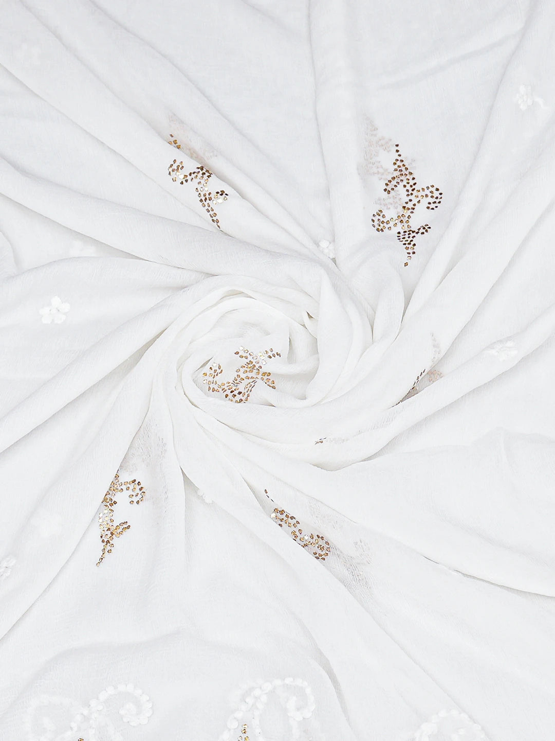 Ada Hand Embroidered White Chiffon Lucknowi Chikankari Dupatta With Mukaish Work 01A600883