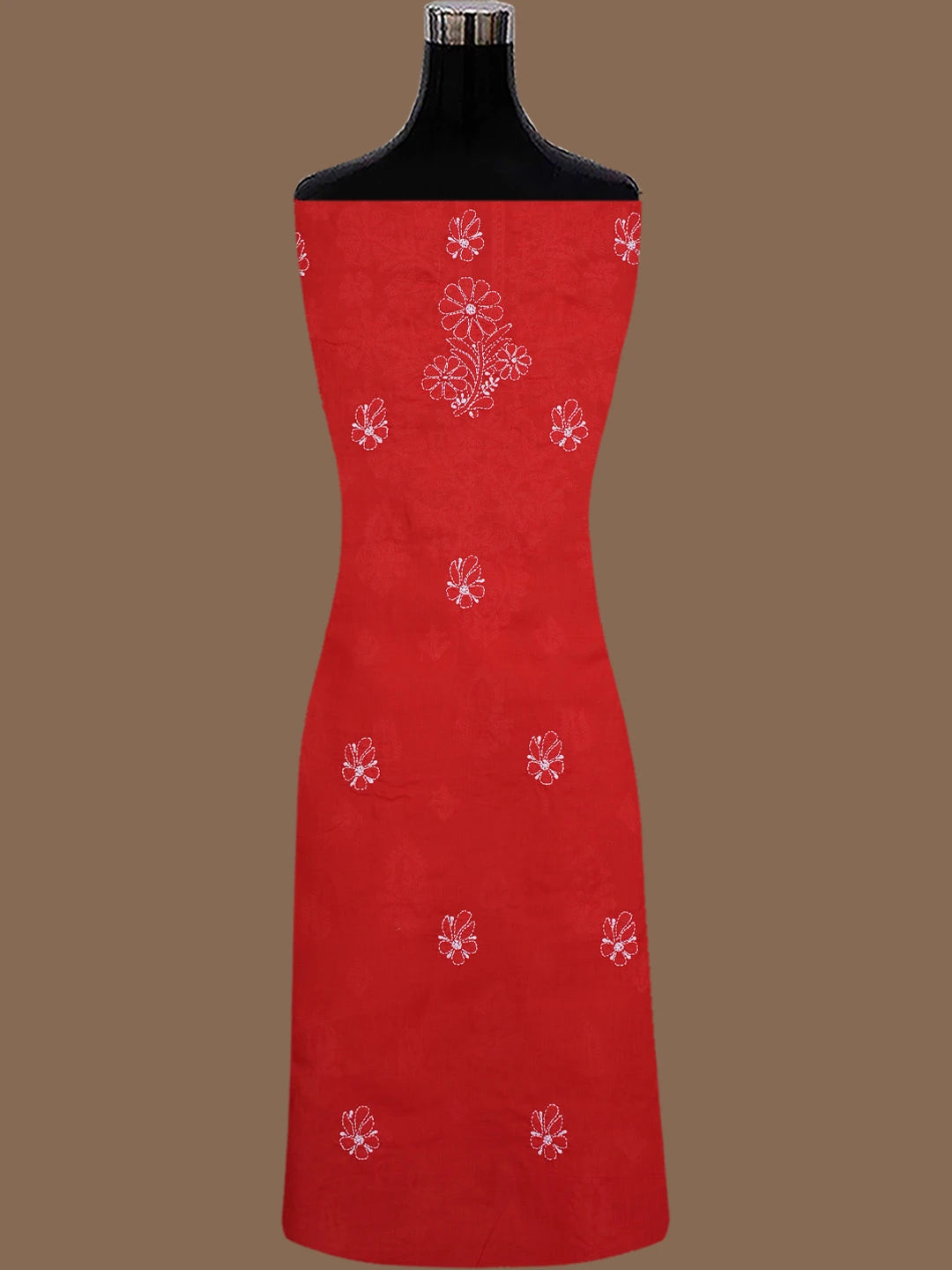 Ada Hand Embroidered Red Cotton Lucknowi Chikankari Unstitched Suit Piece 01A787336