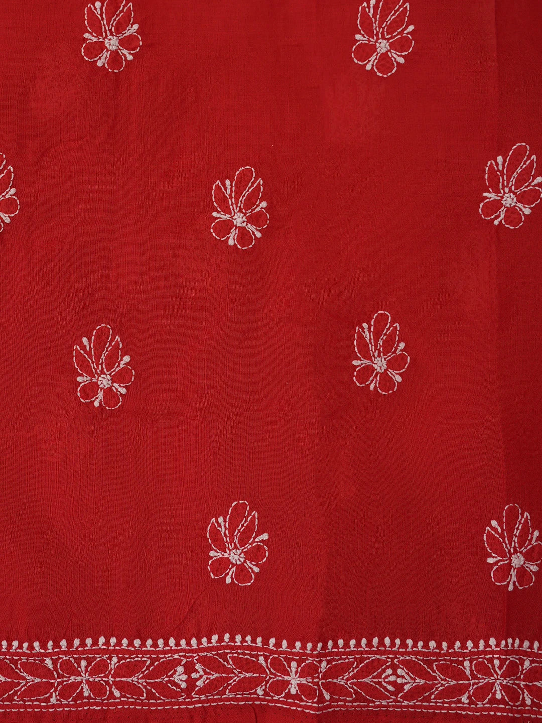 Ada Hand Embroidered Red Cotton Lucknowi Chikankari Unstitched Suit Piece 01A787336