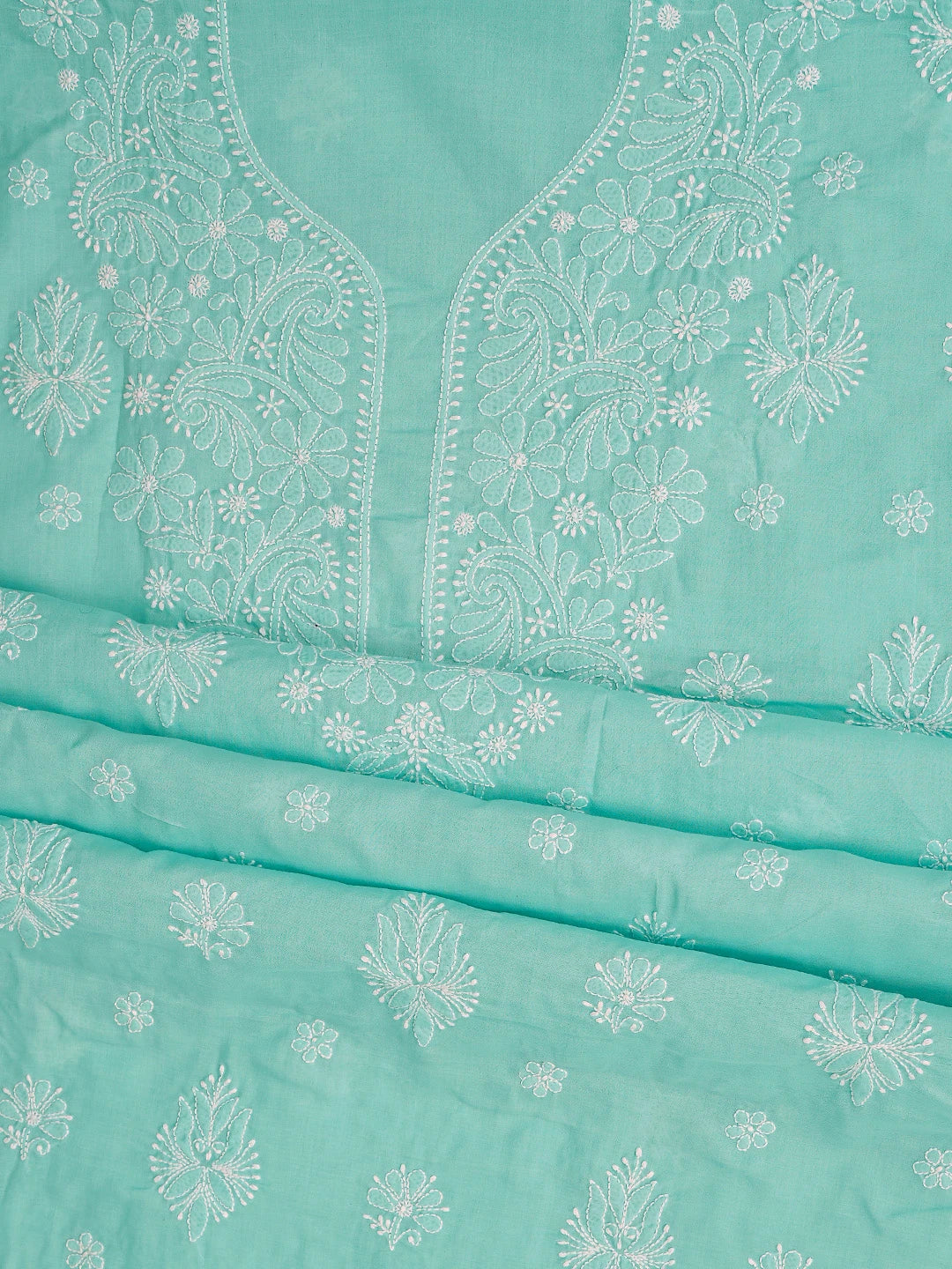 Ada Hand Embroidered Sky Blue Cotton Lucknowi Chikankari Unstitched Suit Piece 01A787342