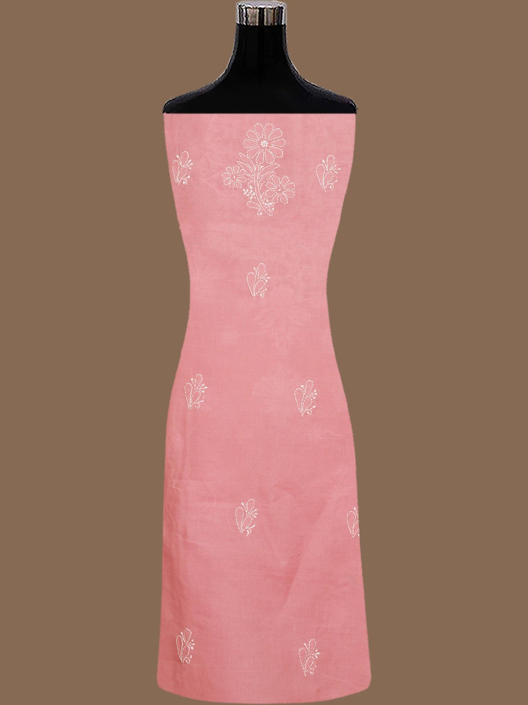 Ada Hand Embroidered Peach Cotton Lucknowi Chikankari Unstitched Suit Piece 01A787358