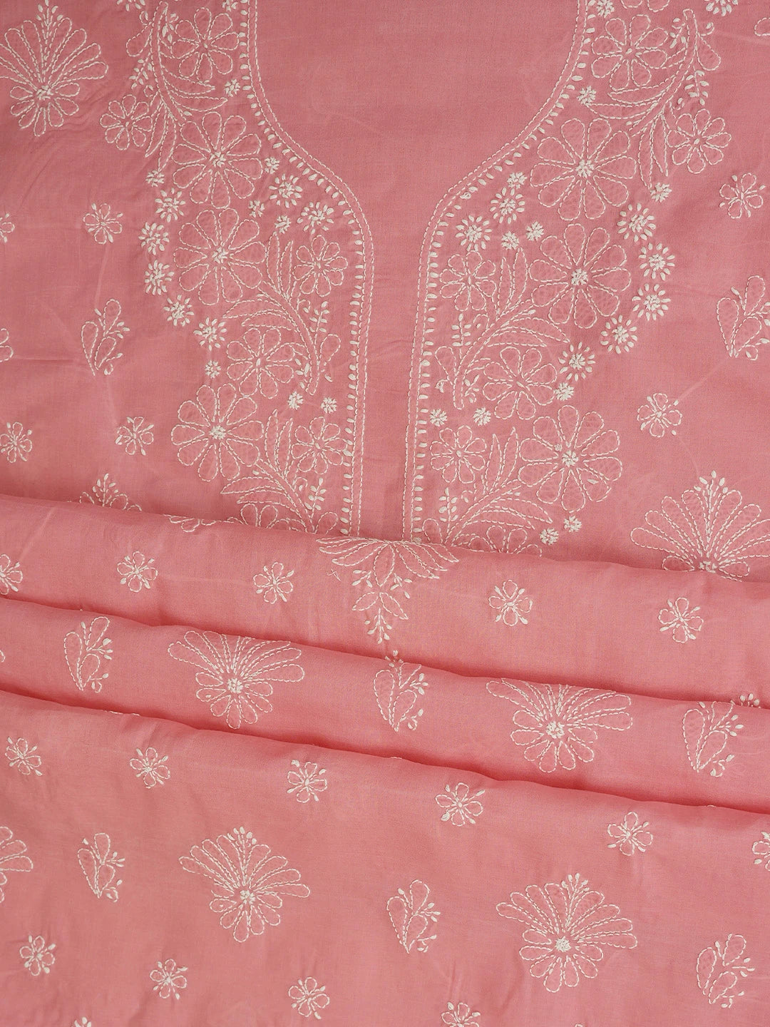 Ada Hand Embroidered Peach Cotton Lucknowi Chikankari Unstitched Suit Piece 01A787358