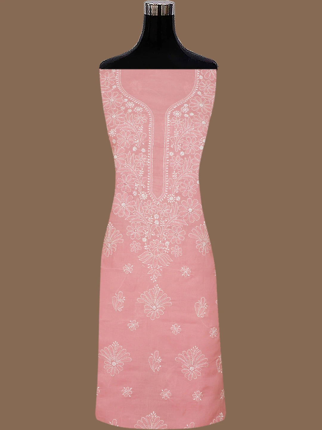 Ada Hand Embroidered Peach Cotton Lucknowi Chikankari Unstitched Suit Piece 01A787358