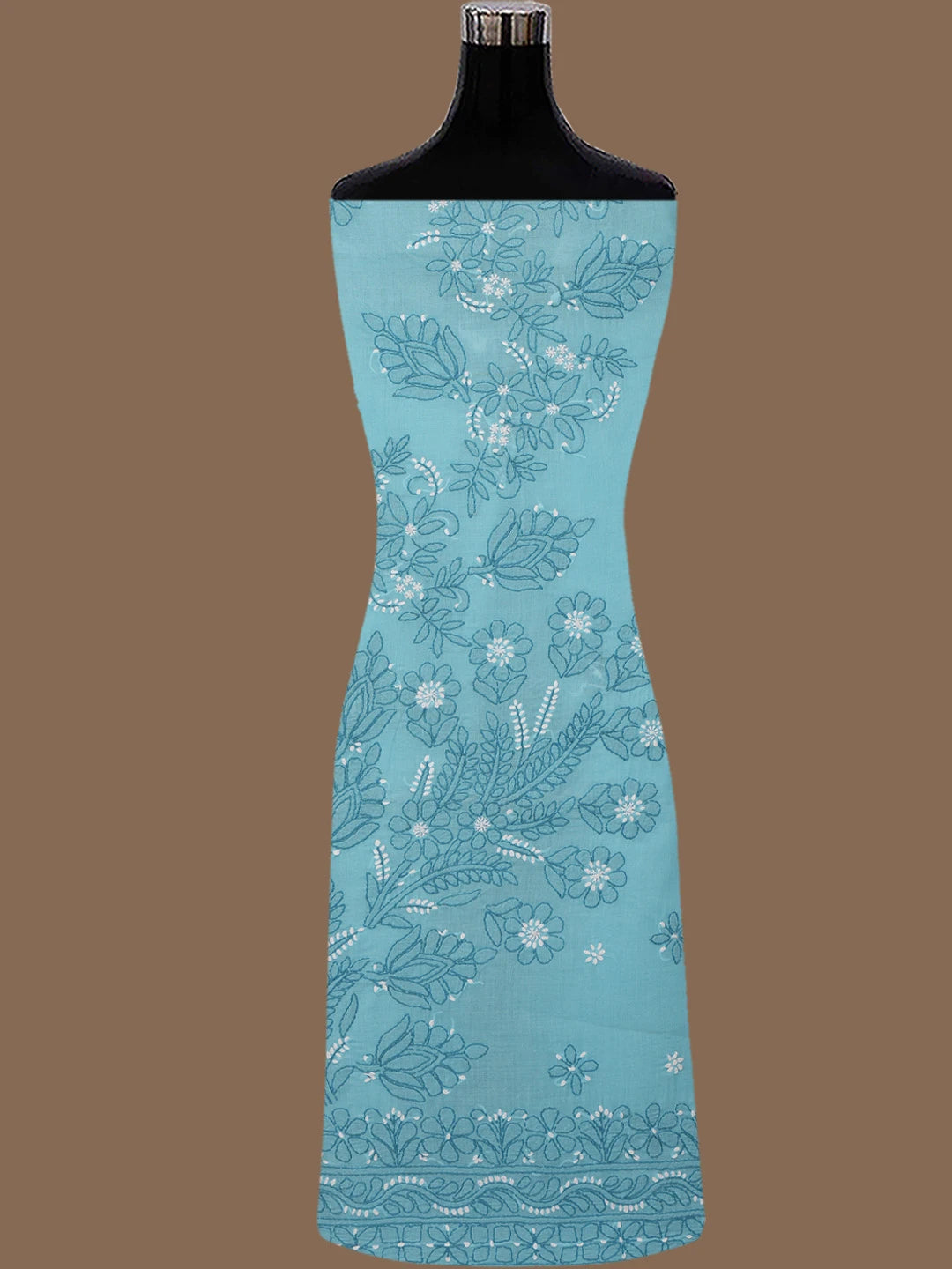 Ada Hand Embroidered Sky Blue Cotton Lucknowi Chikankari Unstitched Suit Piece 01A786688