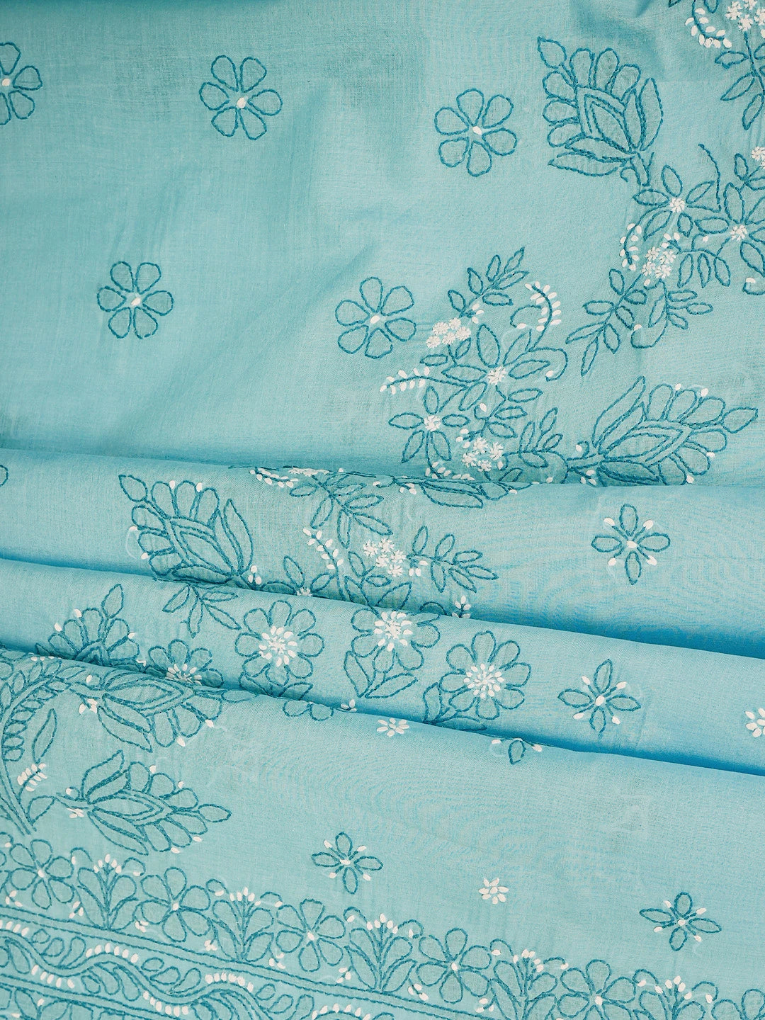 Ada Hand Embroidered Sky Blue Cotton Lucknowi Chikankari Unstitched Suit Piece 01A786688
