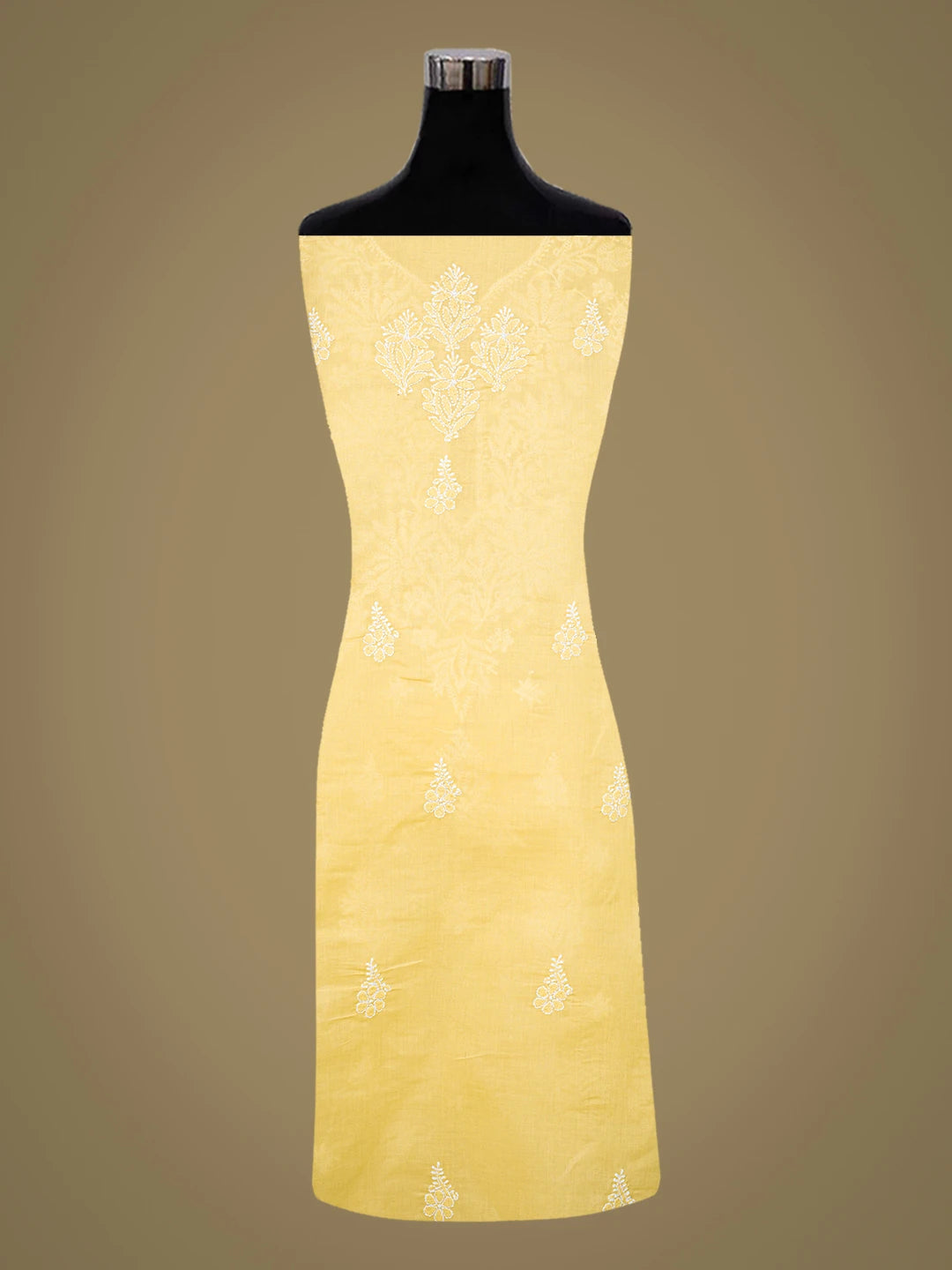 Ada Hand Embroidered Yellow Cotton Lucknowi Chikankari Unstitched Suit Piece 01A787349