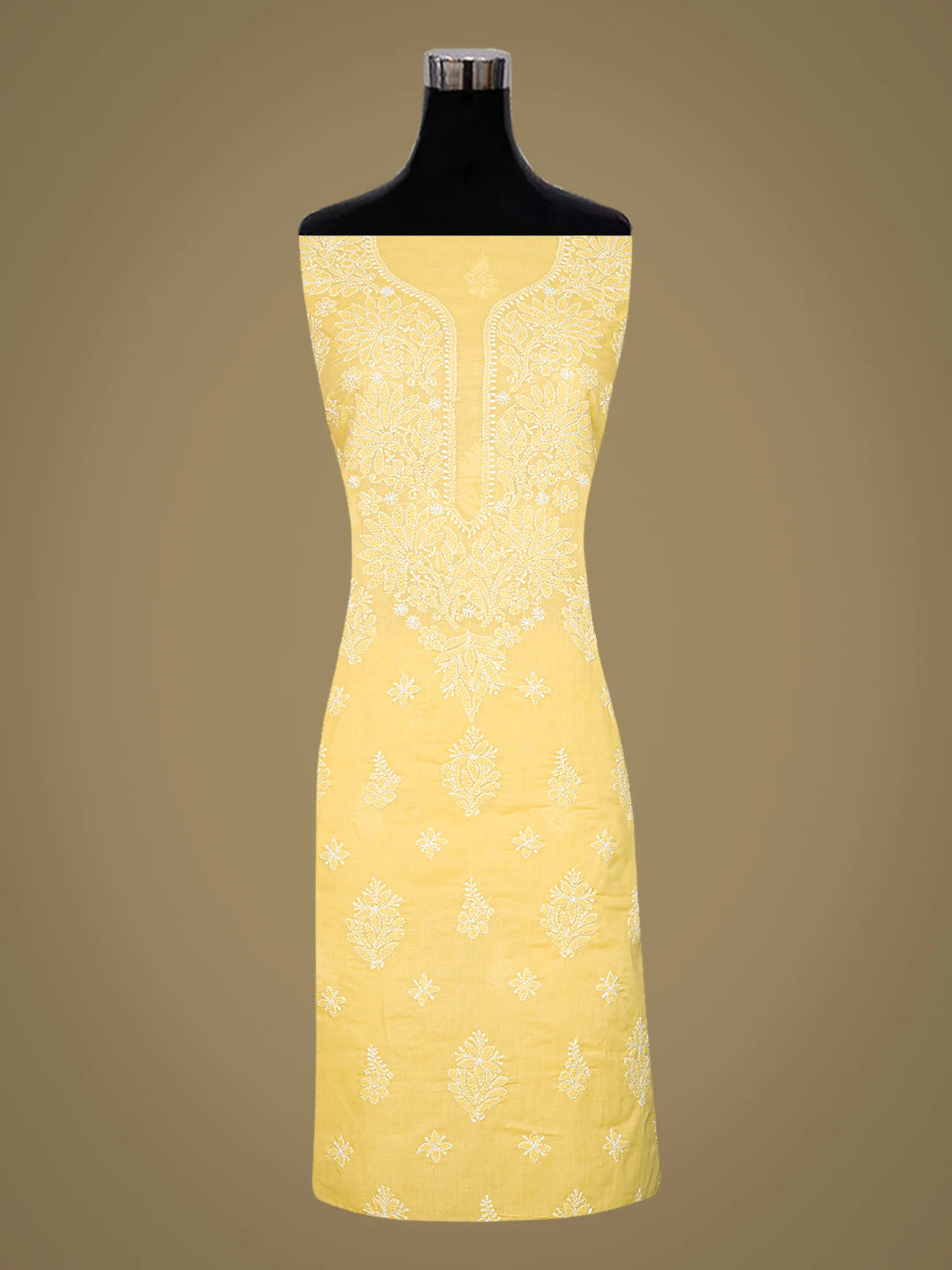 Ada Hand Embroidered Yellow Cotton Lucknowi Chikankari Unstitched Suit Piece 01A787349