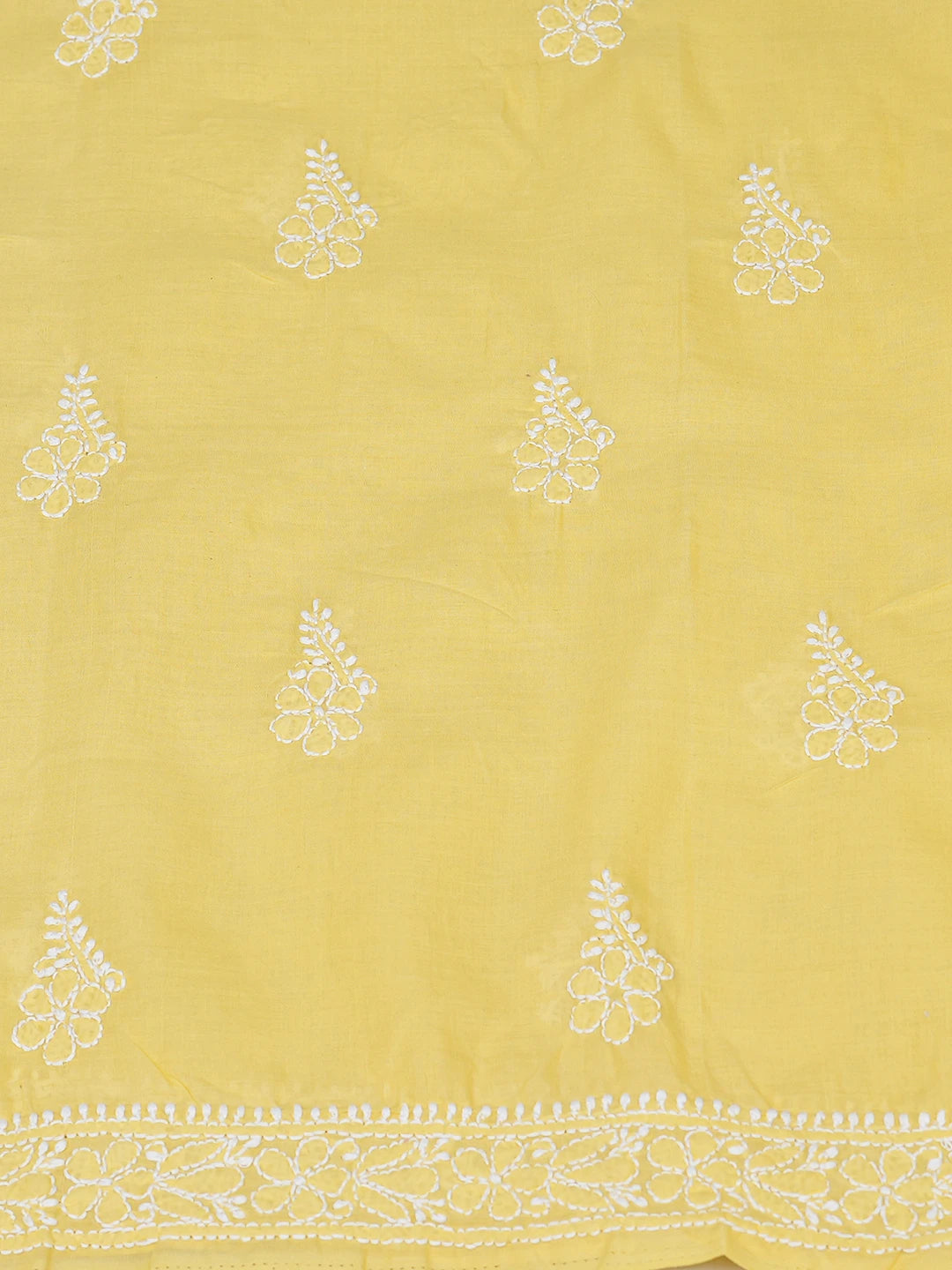 Ada Hand Embroidered Yellow Cotton Lucknowi Chikankari Unstitched Suit Piece 01A787349