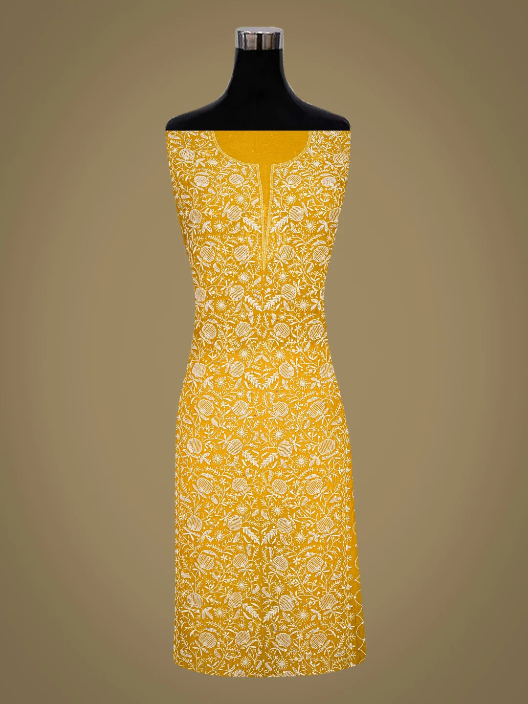 Ada Hand Embroidered Mustard Organza Lucknowi Chikankari Unstitched Kurta Dupatta Set With Sequinned Work 01A751643